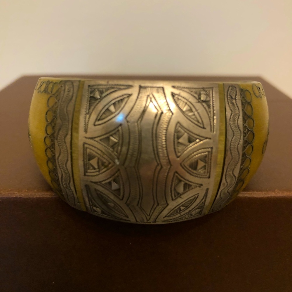 ethnic cuff bracelet horn and silver